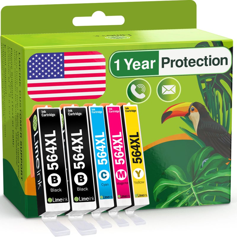 Limeink Compatible Ink Cartridges Replacement for HP 564 Ink Cartridges Combo Pack for HP 564xl for Printers Photosmart for 564 XL Black 5 Pack - Image 1